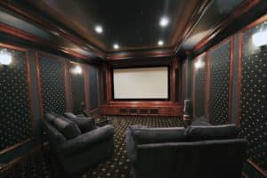 This basement finishing was turned into a next level in home movie theater.