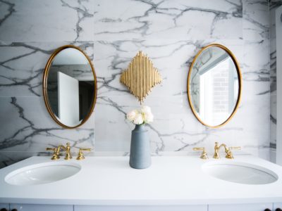 bathroom vanity with two sinks