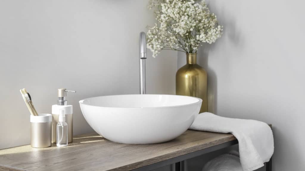 Guest bathroom with a vessel sink