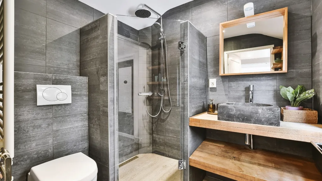 Stone shower bath remodel